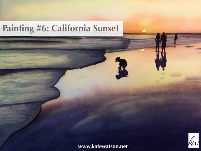 watercolor painting california sunset