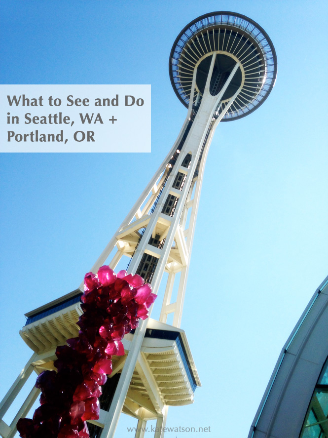 A view of Seattle's Space Needle and a sculpture by glass artist Dale Chihuly at the Chihuly Garden and Glass